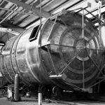 BW photo of a large tank being made at Ward Industrial Equipment Inc